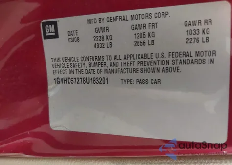 2008 Buick Lucerne Cxl from USA, damaged, VIN 1G4HD57278U183201